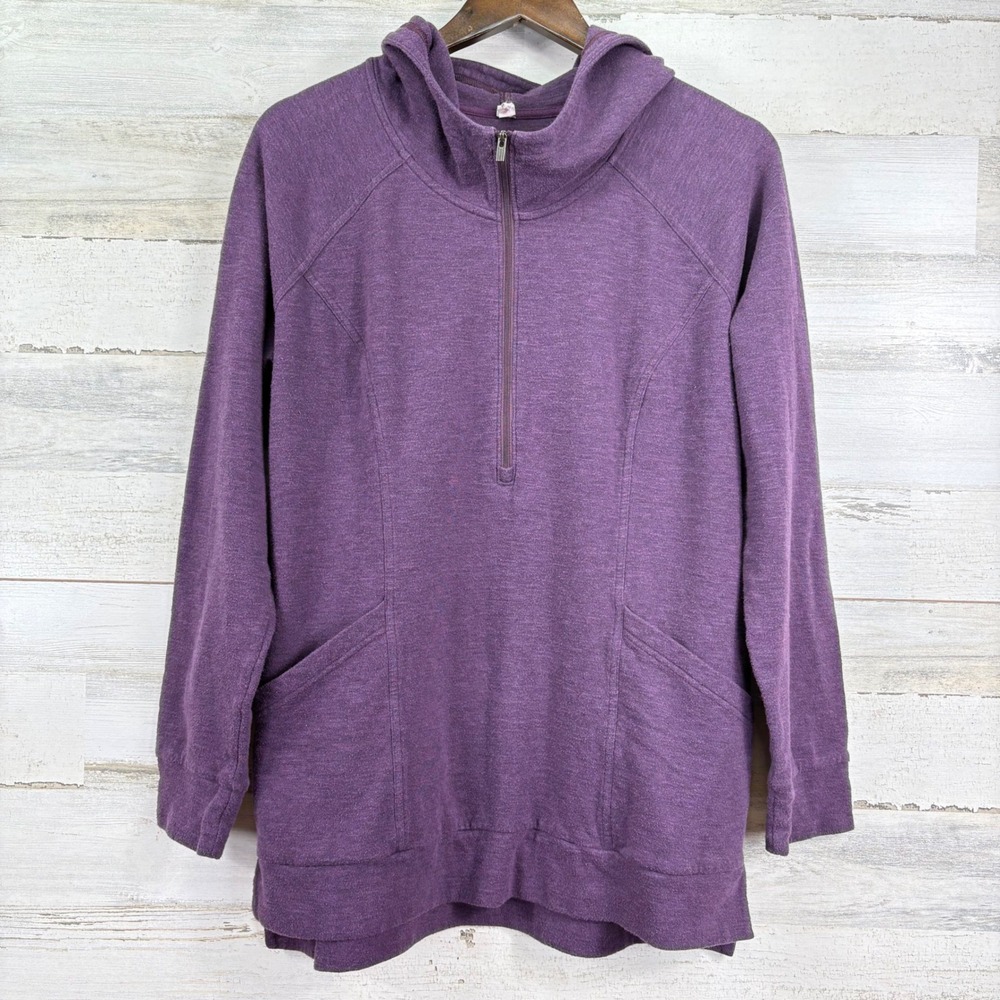 Lucy Purple Heathered Long Half Zip Hooded Pullover Sweatshirt Womens Size L‎